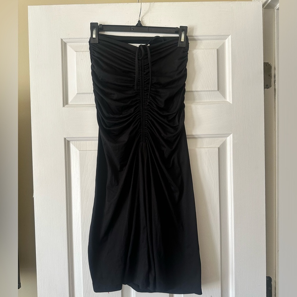 Susana Monaco Black midi skirt with ruched front and front slit, size xs - Picture 2 of 8